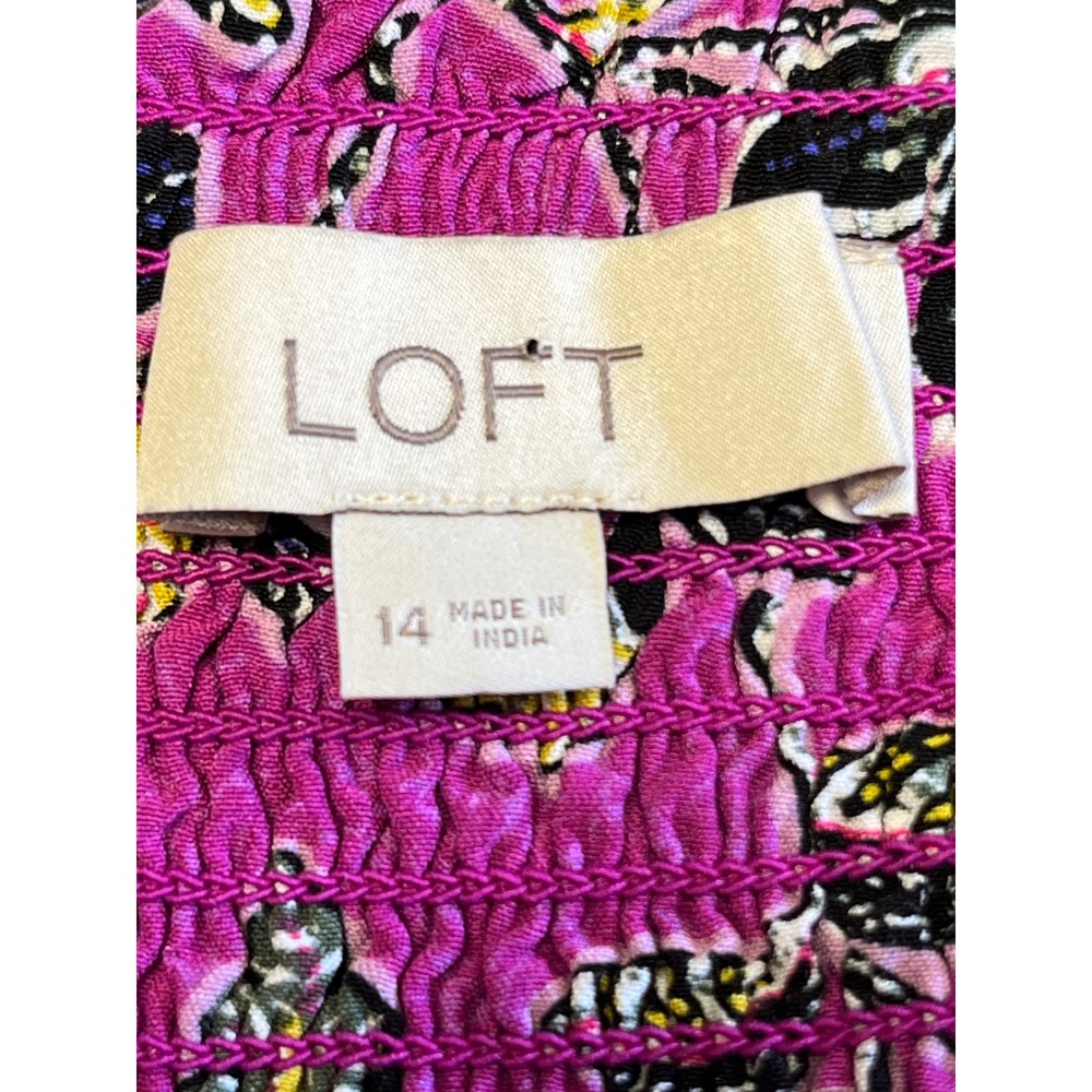 LOFT Maxi Dress Sz 14 Milkmaid Floral Ruffle Sleeve‎ Smocked Babydoll Romantic - Picture 5 of 11